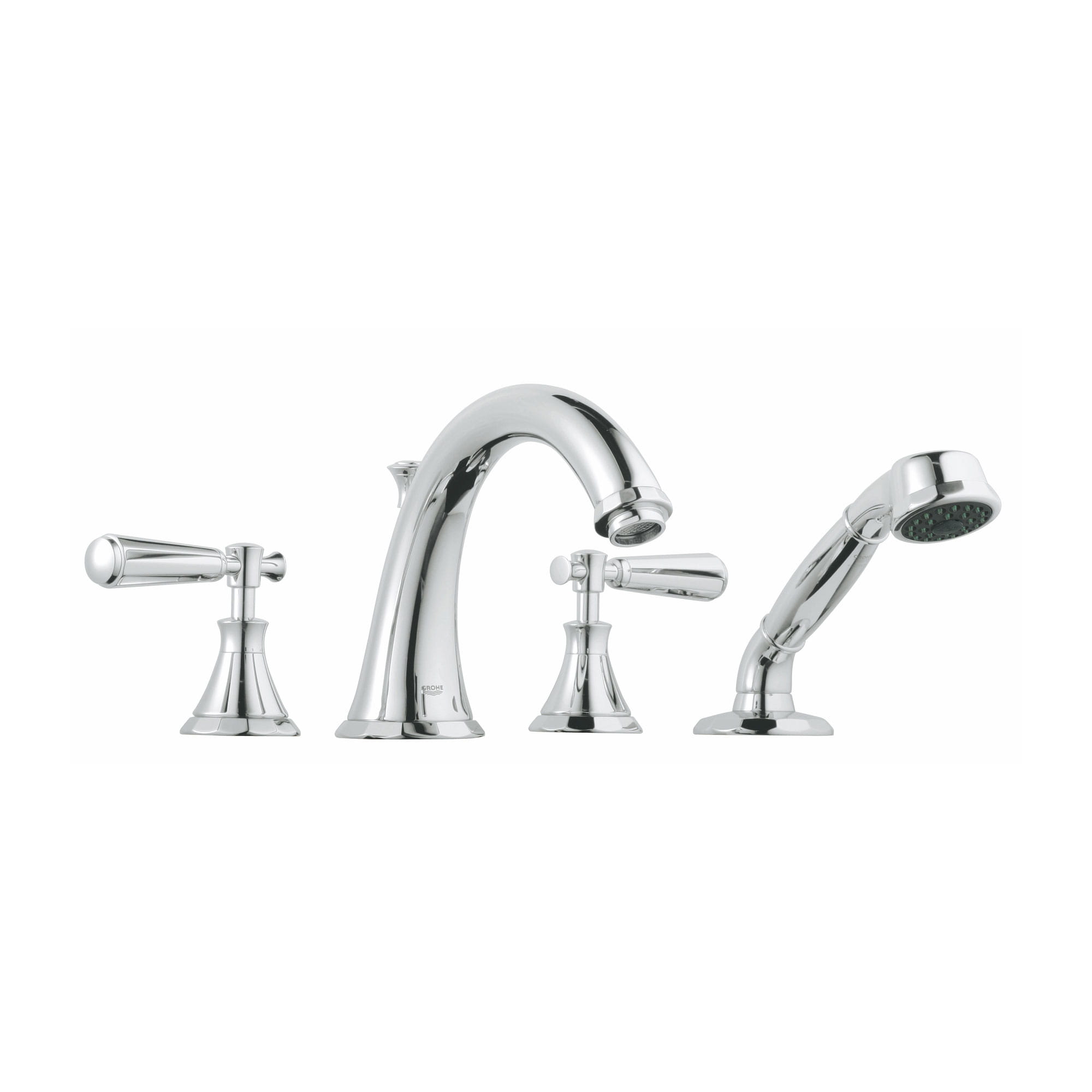 4-Hole 2-Handle Deck Mount Roman Tub Faucet with 2.5 GPM Hand Shower
